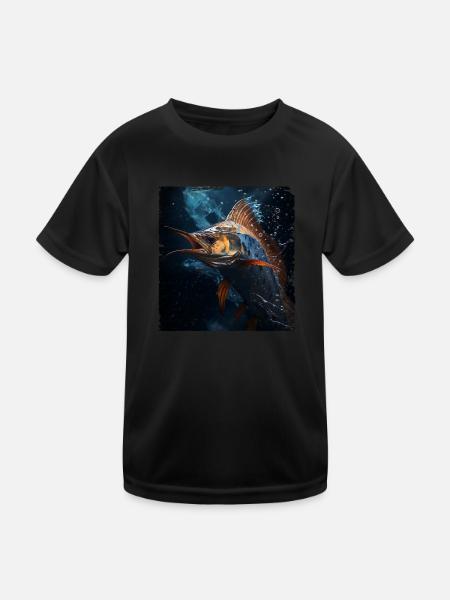 Marlin under Water retro style - Kids Functional T-Shirt - black - Front