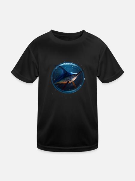 Marlin in blue Water retro style - Kids Functional T-Shirt - black - Front