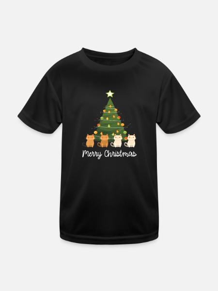 Merry Christmas 4 cats - Kinder Funktions-T-Shirt - Schwarz - Vorne