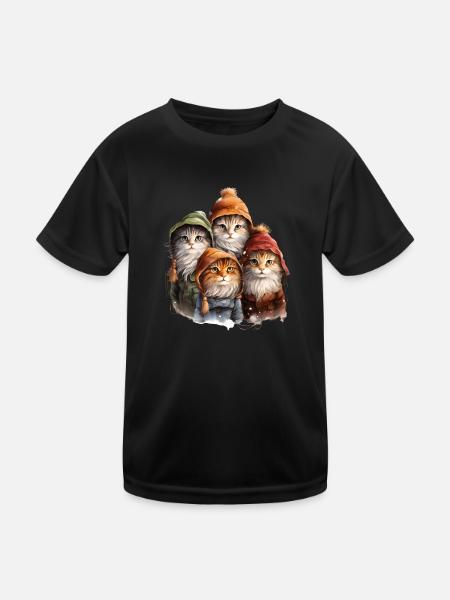4 süsse Kätzchen - Kinder Funktions-T-Shirt - Schwarz - Vorne