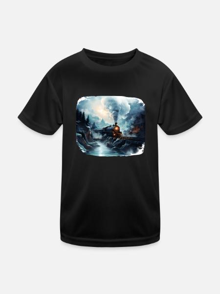 Steam locomotive - Kids Functional T-Shirt - black - Front