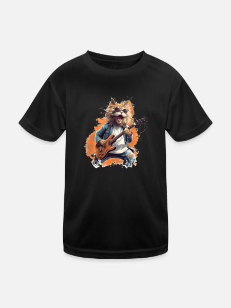 Singende Gitarre spielende Katze - Kinder Funktions-T-Shirt - Schwarz - Vorne