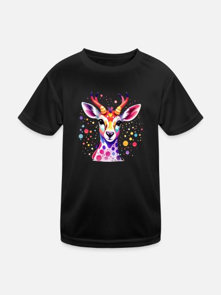 Süsses buntes Reh - Kinder Funktions-T-Shirt - Schwarz - Vorne