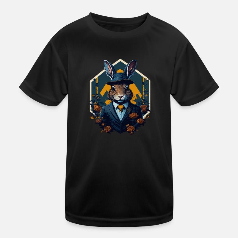 Bunny with bowler hat and suit - Kids Functional T-Shirt - black