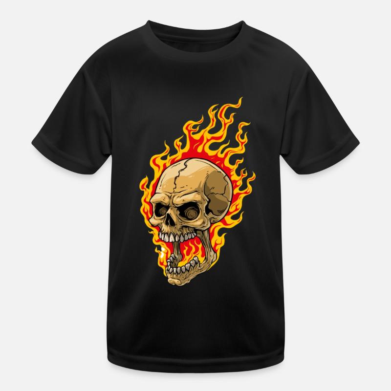 Human skull with flames Kids Functional T-Shirt