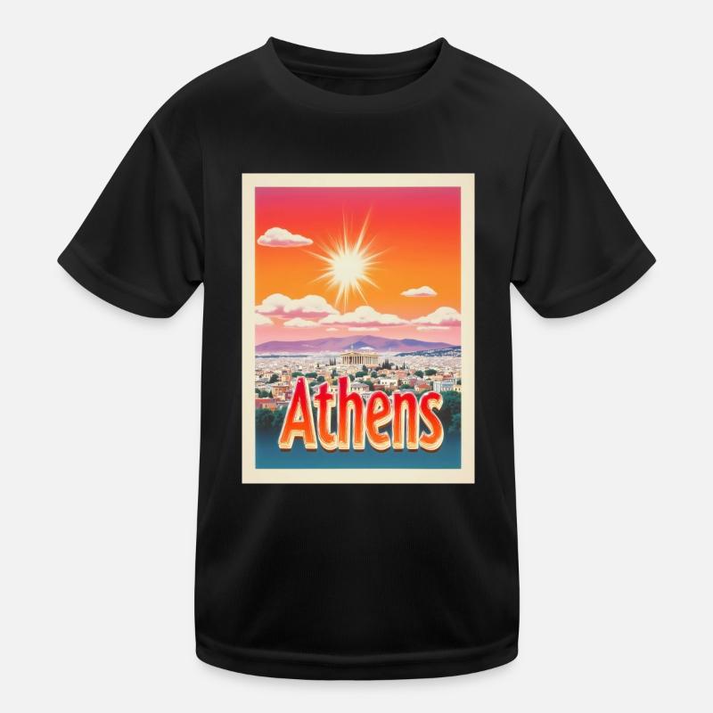 Retroglow Athens – Greece Cityscape Design Kids Functional T-Shirt