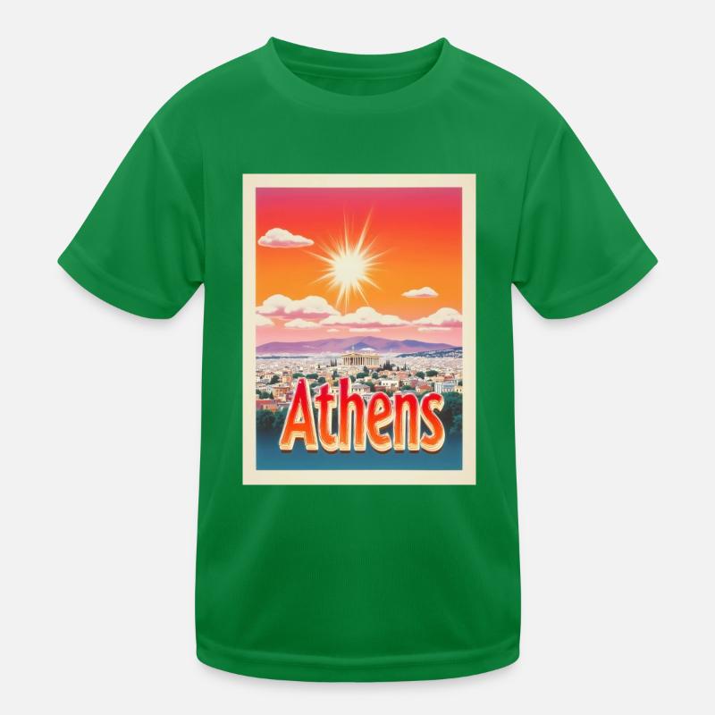 Retroglow Athens – Greece Cityscape Design Kids Functional T-Shirt