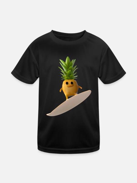 Surfende Ananas - Kinder Funktions-T-Shirt - Schwarz - Vorne