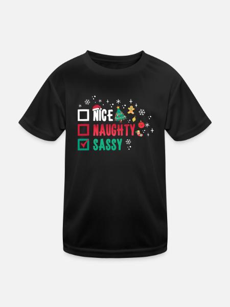 Christmas Funny Witty Humor Nice Naughty Sassy - Kids Functional T-Shirt - black - Front