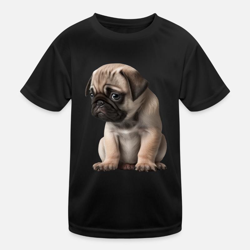 Shy Pug Puppy Kids Functional T-Shirt