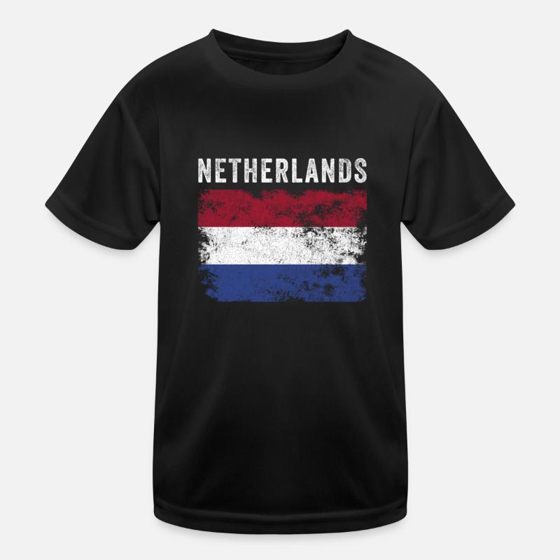 Netherlands Flag Distressed - Dutch Flag - Kids Functional T-Shirt - black