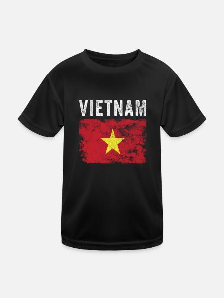 Vietnamesische Flagge Verzweifelte vietnamesische Flagge - Kinder Funktions-T-Shirt - Schwarz - Vorne