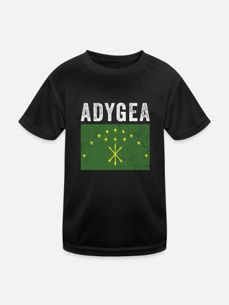 Adygeja-Flagge Distressed - Tscherkessische Flagge - Kinder Funktions-T-Shirt - Schwarz - Vorne