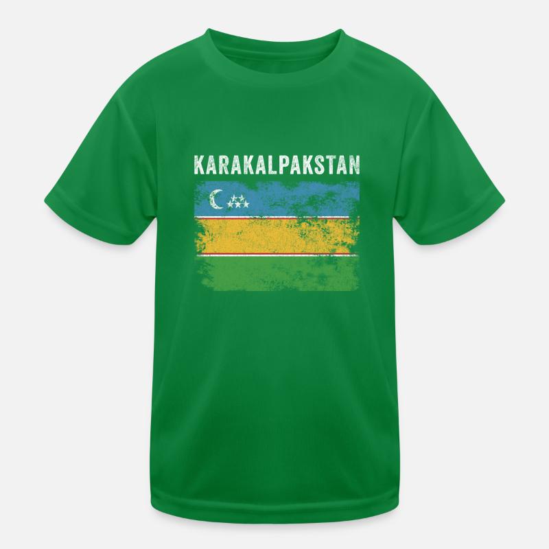 Karakalpakstan Flag Distressed Kids Functional T-Shirt