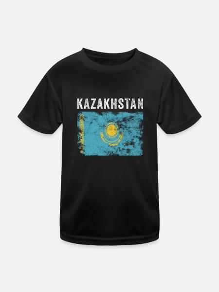 Drapeau du Kazakhstan Vintage Drapeau du Kazakhstan - T-shirt sport Enfant - noir - Devant