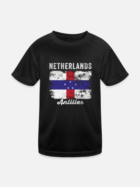 Flagge der Niederländischen Antillen verzweifelt - Kinder Funktions-T-Shirt - Schwarz - Vorne