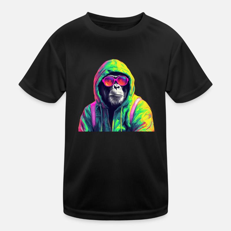 Schimpanse mit Sonnenbrille Bunt Cooler Affe Kinder Funktions-T-Shirt