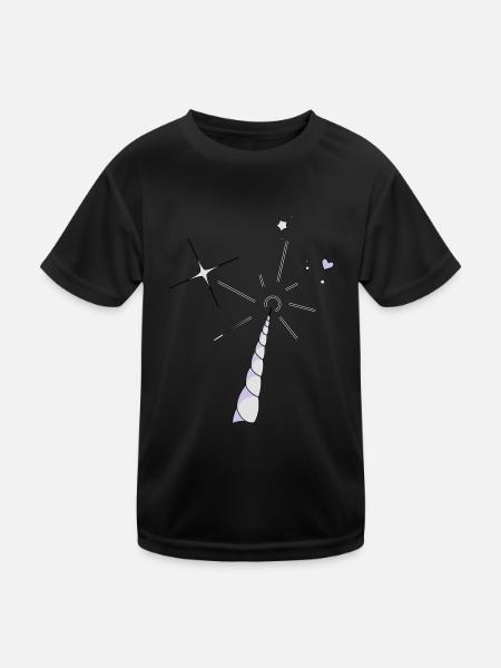 Einhorn Horn - Kinder Funktions-T-Shirt - Schwarz - Vorne