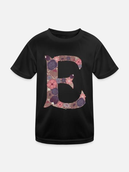 Blumenbuchstabe E - Kinder Funktions-T-Shirt - Schwarz