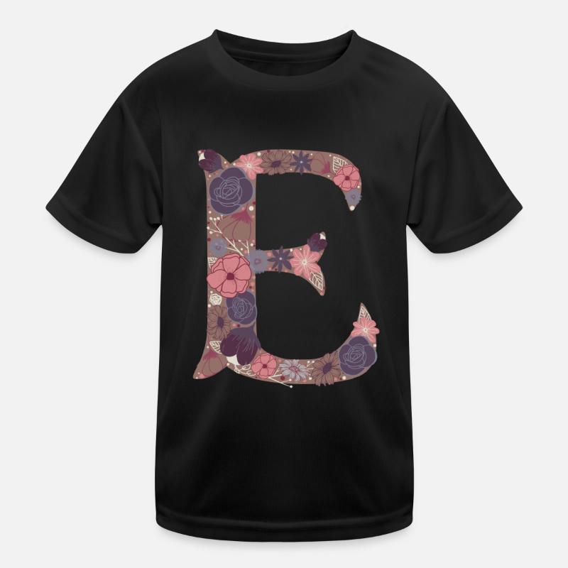 Flower Letter E - Kids Functional T-Shirt - black