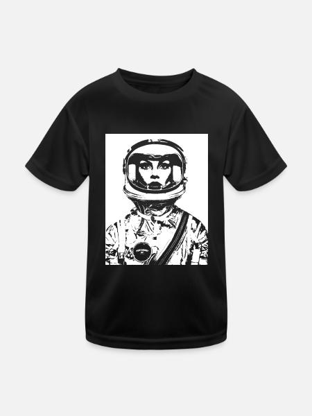 ASTRONAUTIN ASTRONAUT FRAU FRAUENPOWER STENCIL - Kinder Funktions-T-Shirt - Schwarz - Vorne