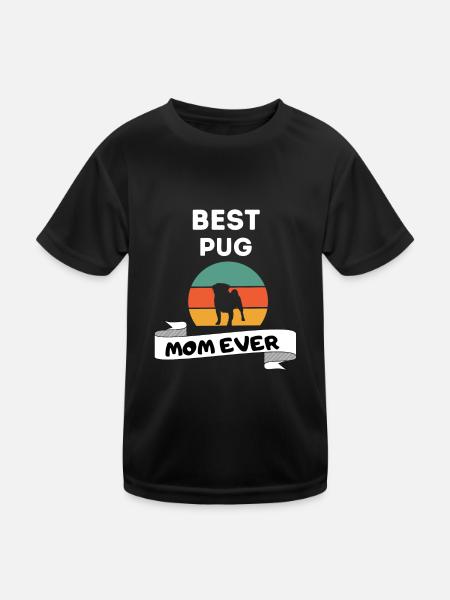 Mops Mama Retro Muttertag Hund Mops - Kinder Funktions-T-Shirt - Schwarz - Vorne