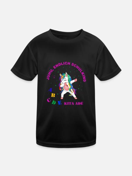 Dabbing Unicorn - Juhu, endlich Schulkind - Kinder Funktions-T-Shirt - Schwarz - Vorne