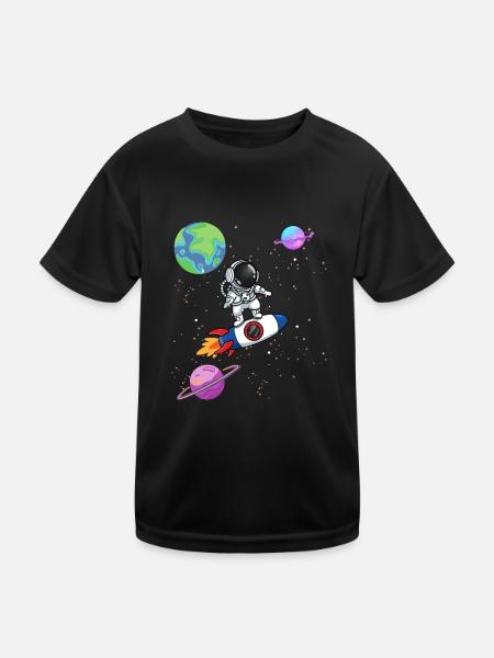 Planète Fusée Astronaute Système Solaire Spatial - T-shirt sport Enfant - noir - Devant