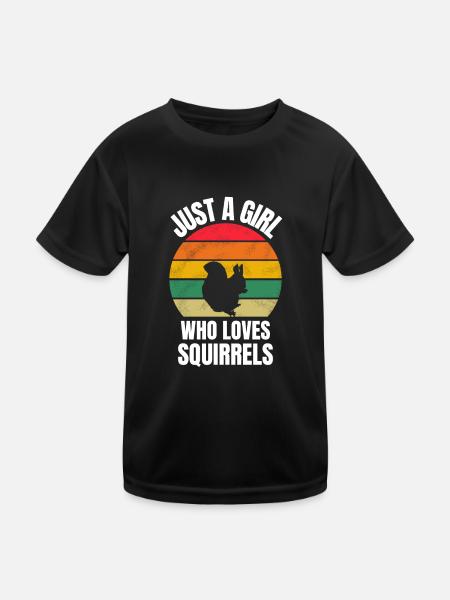 Grunge Forest Animal Girl Gift Squirrel - Kids Functional T-Shirt - black - Front