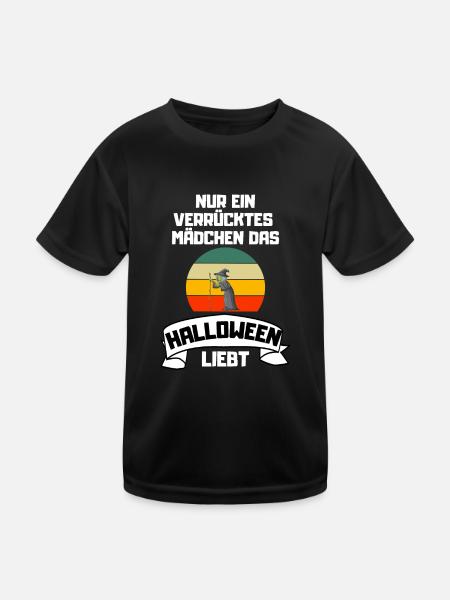 Mädchen Hexen Kostüm Geschenk Retro Halloween - Kinder Funktions-T-Shirt - Schwarz - Vorne