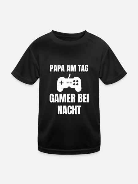 Zocken Papa Am Tag Gamer Bei Nacht Zocker Gaming - Kinder Funktions-T-Shirt - Schwarz - Vorne