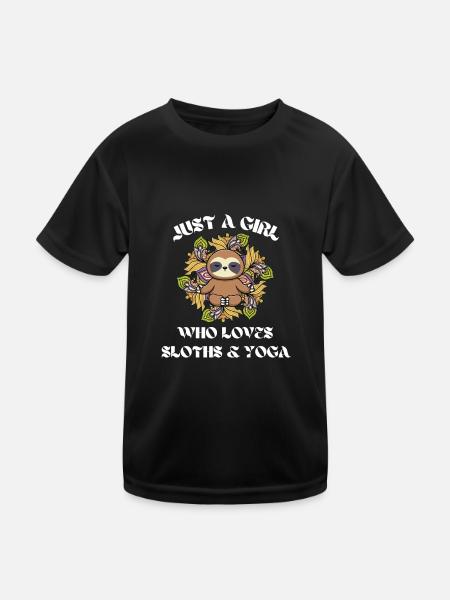 Yogi Sloth Girl Gift Mandala Yoga - Kids Functional T-Shirt - black - Front