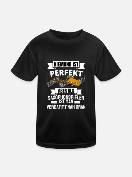 Perfekter Saxophonist Lustiges Geschenk Saxophon - Kinder Funktions-T-Shirt - Schwarz - Vorne