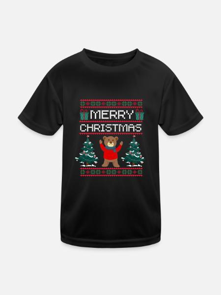 Xmas Teddy Weihnachtsgeschenk Frohe Weihnachten - Kinder Funktions-T-Shirt - Schwarz - Vorne
