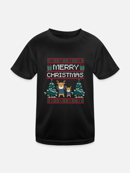 Xmas Rentier Weihnachtsgeschenk Frohe Weihnachten - Kinder Funktions-T-Shirt - Schwarz - Vorne