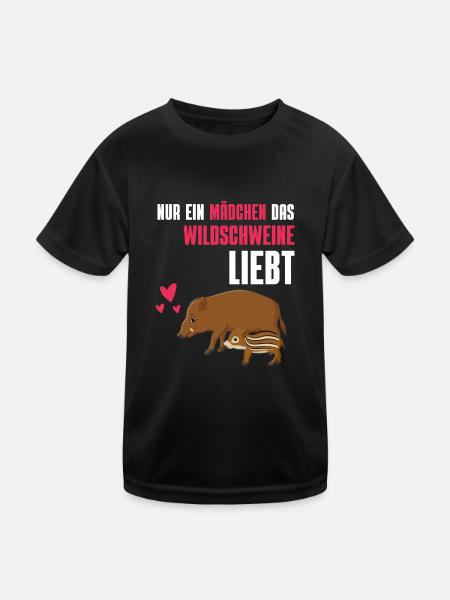 Nur ein Mädchen das Wildschweine liebt Wildschwein - Kinder Funktions-T-Shirt - Schwarz - Vorne