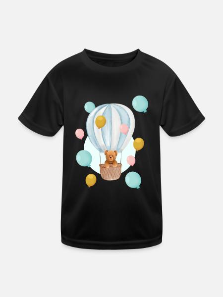 Teddy im Ballon - Kinder Funktions-T-Shirt - Schwarz - Vorne