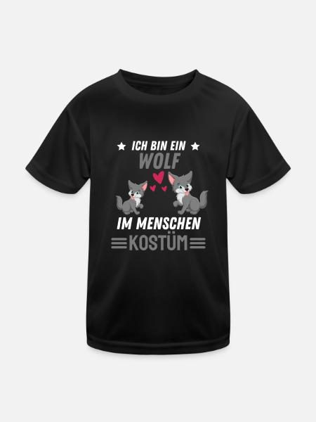 Waldbewohner Wald Tier Lustiges Geschenk Wolf - Kinder Funktions-T-Shirt - Schwarz - Vorne