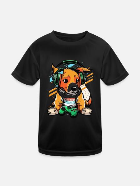 Gamers Hund - Kinder Funktions-T-Shirt - Schwarz - Vorne