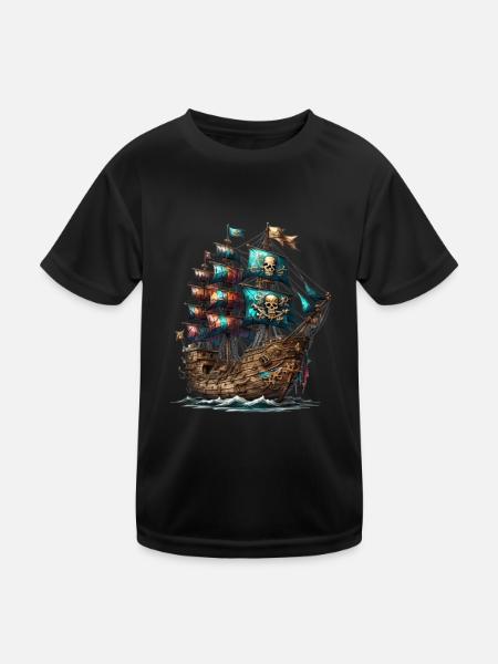 Piraten Schiff - Kinder Funktions-T-Shirt - Schwarz