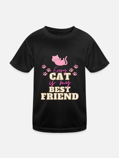 Katzen Katzenfreund shirt - Kinder Funktions-T-Shirt - Schwarz - Vorne