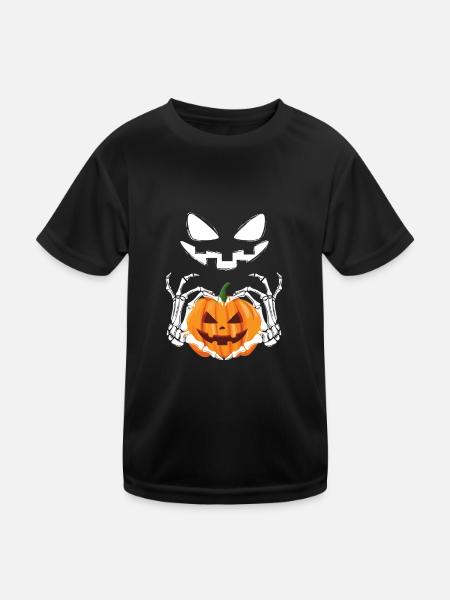 Hellowee/Kürbis/ Skelett/ Liebe - Kinder Funktions-T-Shirt - Schwarz - Vorne