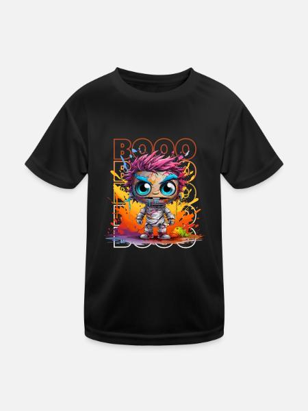 Chibi Shuffle & Booo! Verrücktes Zombie T-Shirt! - Kinder Funktions-T-Shirt - Schwarz - Vorne
