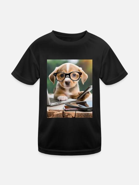 Hund mit Brille - Kinder Funktions-T-Shirt - Schwarz