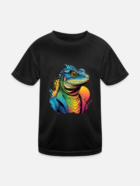 Draco Eidechse - Kinder Funktions-T-Shirt - Schwarz