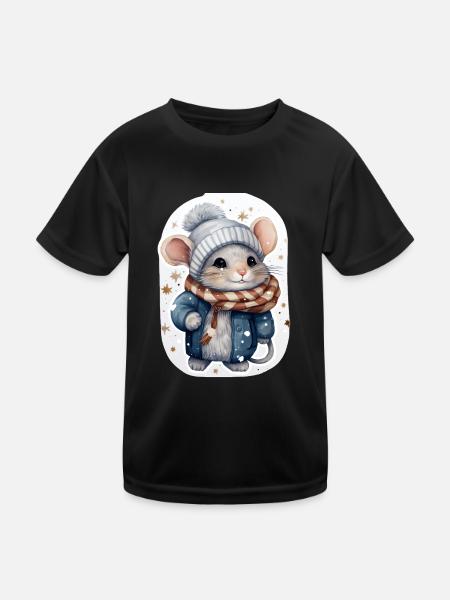 Süße Wintermaus - Kinder Funktions-T-Shirt - Schwarz - Vorne