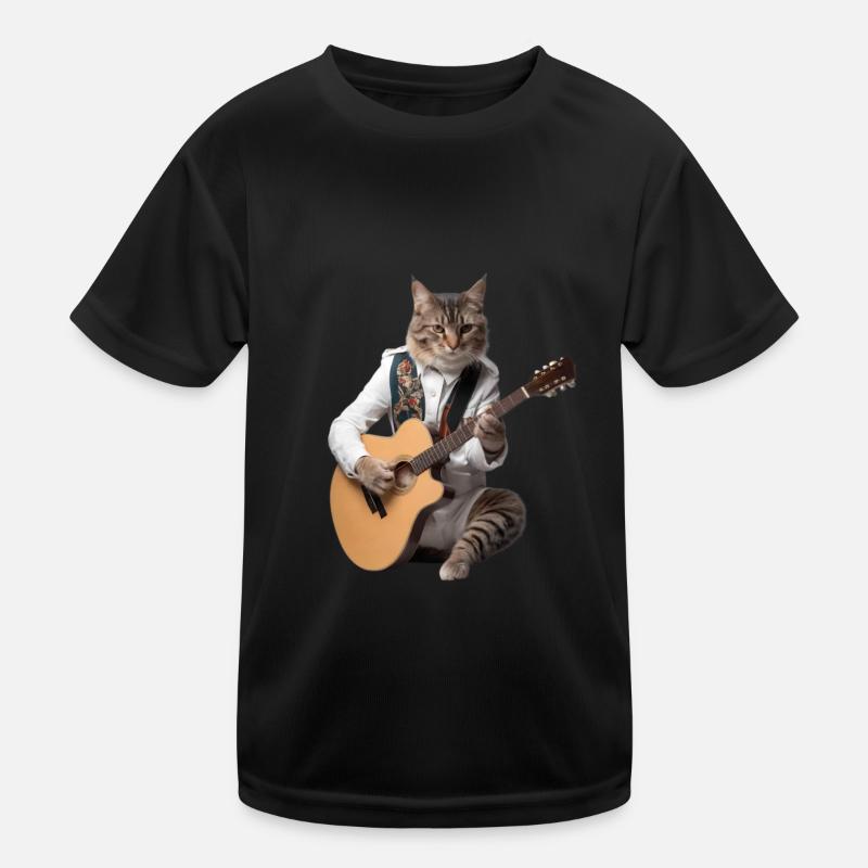 Cat Guitar - Kids Functional T-Shirt - black