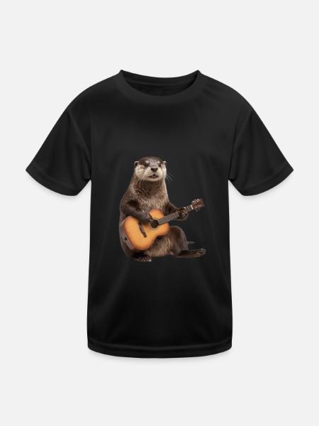 Groundhog Guitar Otter - Kids Functional T-Shirt - black