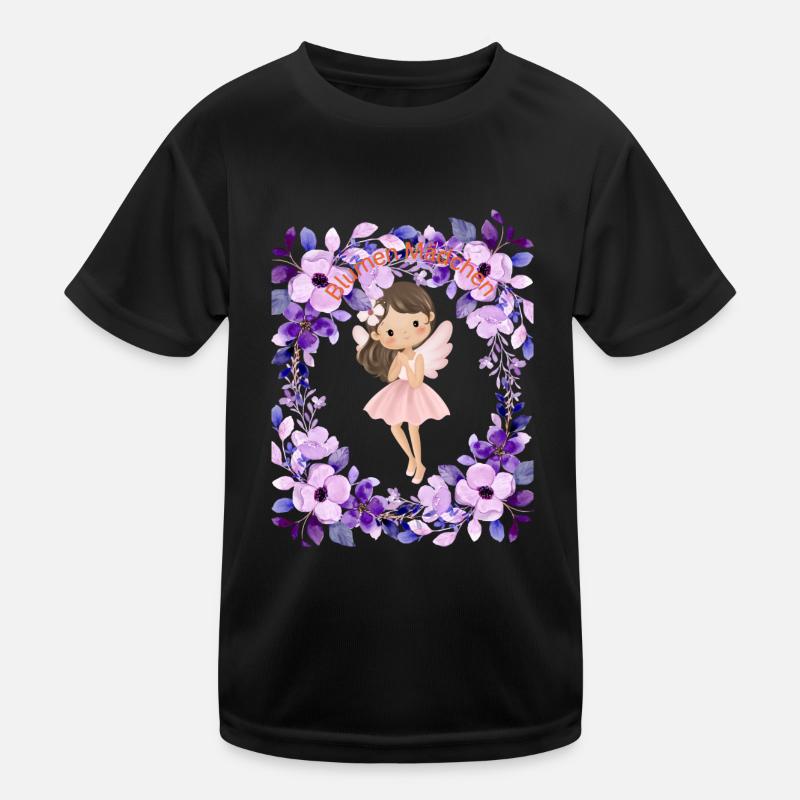 Blumen Mädchen - Kinder Funktions-T-Shirt - Schwarz