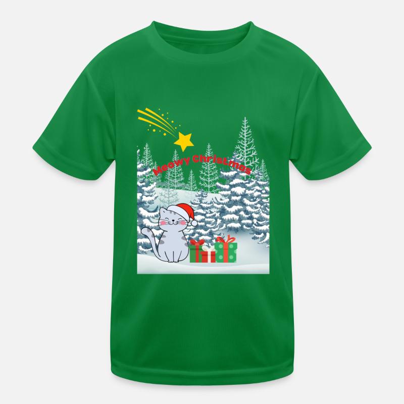 Cat in romantic Christmas landscape Kids Functional T-Shirt